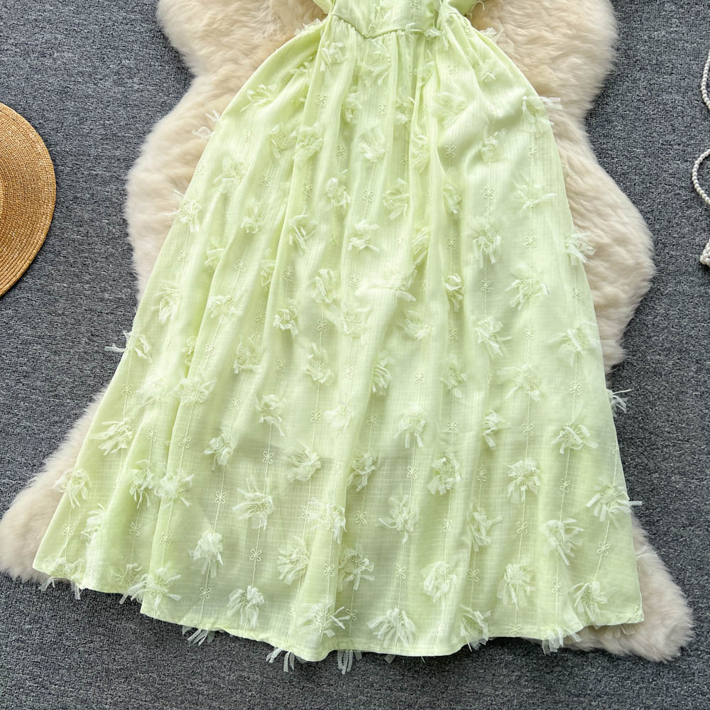 Green Sweet Spaghetti Straps Dress Girl Summer Cute Fairy Dress 1252