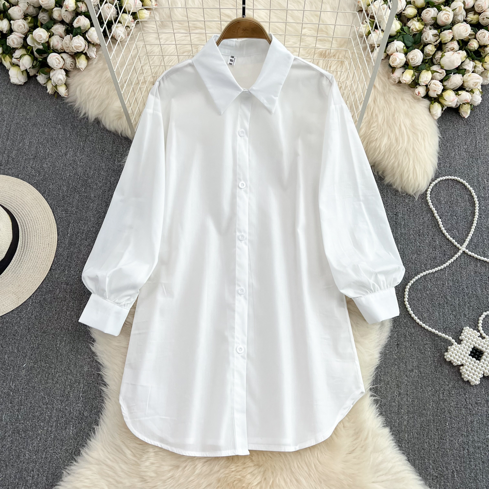 Autumn Retro Hong Kong Style White Shirt Dress Two Pieces Set 1294