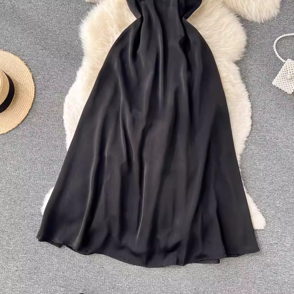 French Style Sleeveless Dress Women  Backless Long Skirt 1185