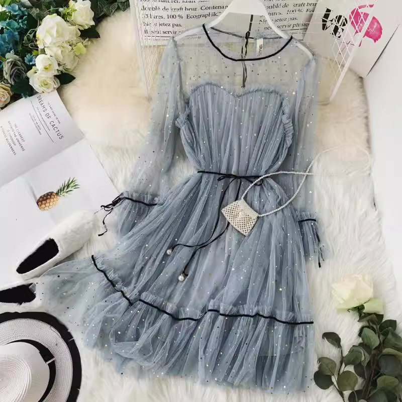 Fairy Sequined Mesh Dress Summer Sweet Cute Dress 1139