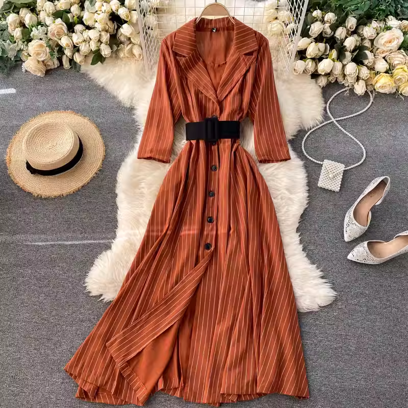 Long Suit Dress Retro Spring Autumn Long Skirt 1160
