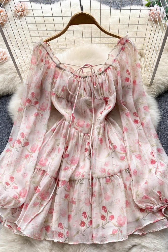 Fairy Dress Floral Puff Sleeve Gentle Princess Dress 1011