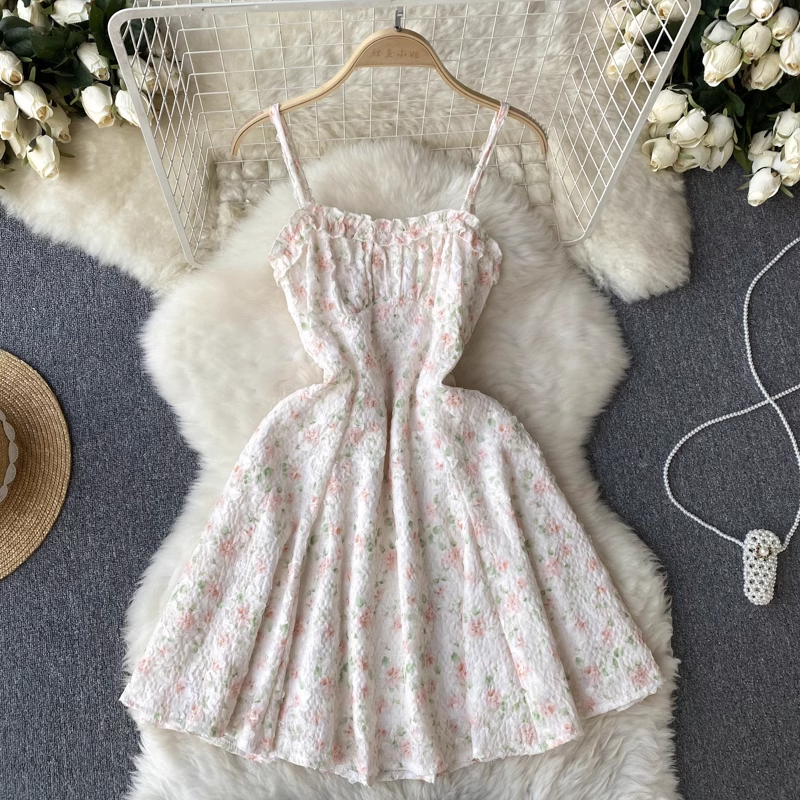 Summer Sweet Floral Suspender Skirt A Line Fluffy Fairy Dress 1197