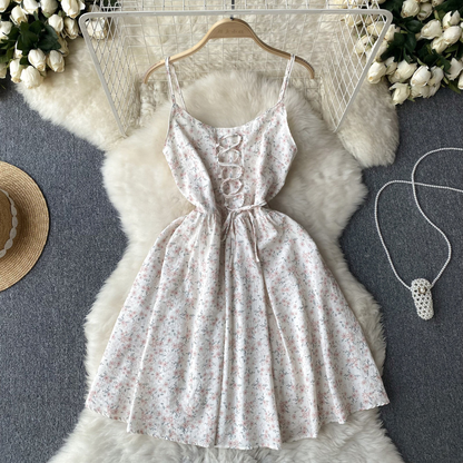 Summer Floral Suspender Dress Women Sweet Fairy A line Skirt 1173
