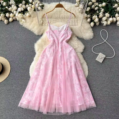 French Pink Dress Summer Sweet Fairy Dress 1164
