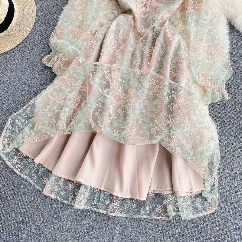 Fairy Sweet Dress Spring Girls Embroidered Lace Skirt 1109