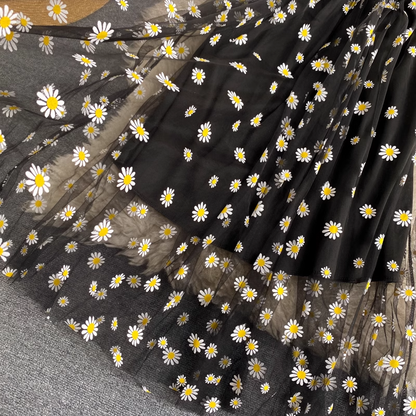 Fairy Summer Spaghetti Strap Dress Mesh Embroidered Chrysanthemum Skirt 1008