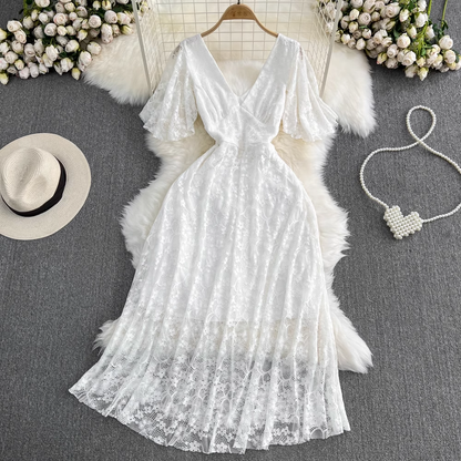 Summer V Neck A Line Elegant Lace Dress 1505