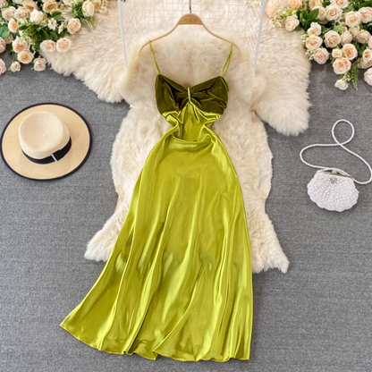 Green Satin Spaghetti Strap Evening Dress Summer Sexy Dress 1392