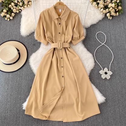 Summer Korean Style  Retro A Line Shirt Dress 1503