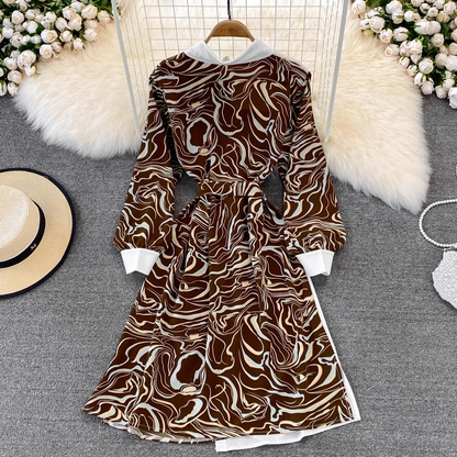 Spring and Autumn Retro Printed Shirt Dress for Women 1420