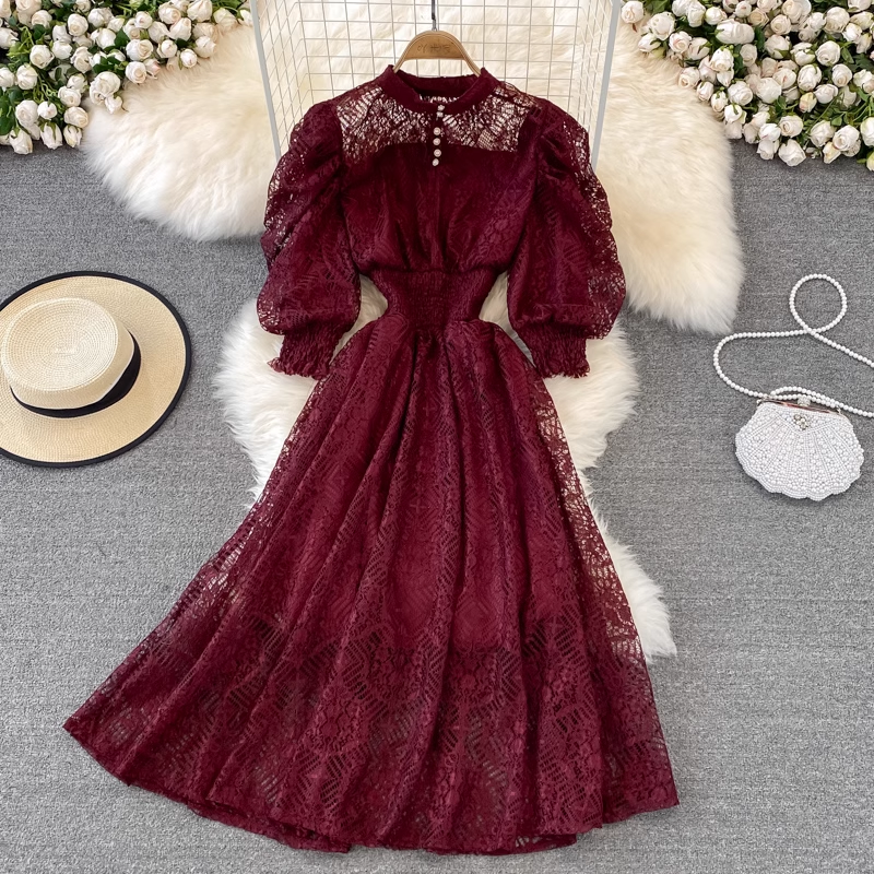 Summer Stand Collar Bohemian Style Lace Dress 1440