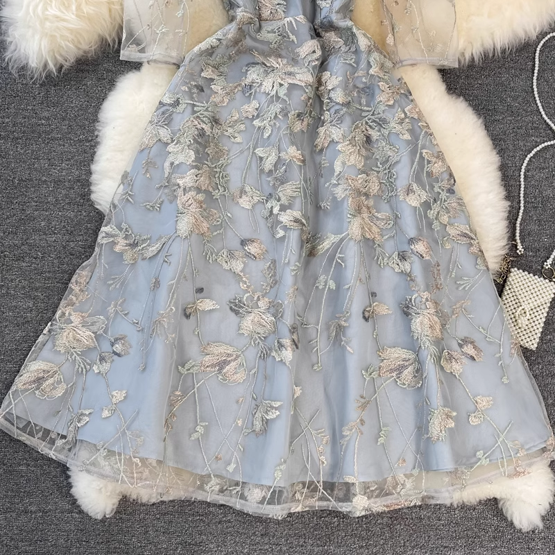 Sweet Mesh Fairy Dress Summer Embroidery Dress Birthday Party Dress 1349
