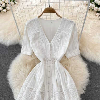 Summer V Neck Retro Elegant Fairy Sweet Dress 1438