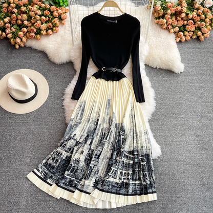 Autumn Knitted Long Sleeved Pleated Dress 1389