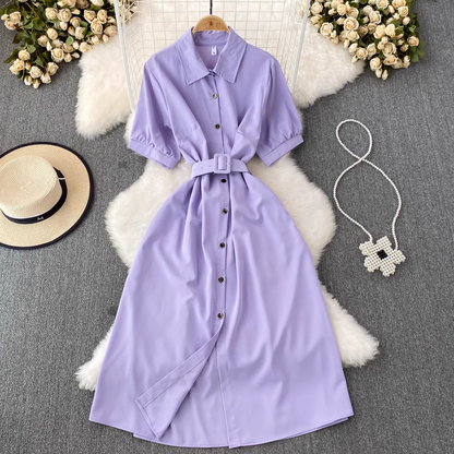 Summer Korean Style  Retro A Line Shirt Dress 1503