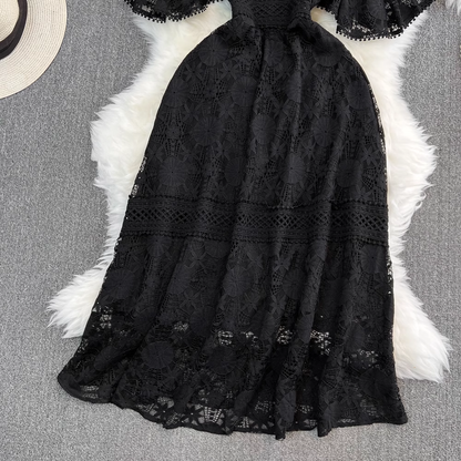 Stand Collar A Line Hollow Lace Dress Elegant Dress Long Skirt 1672