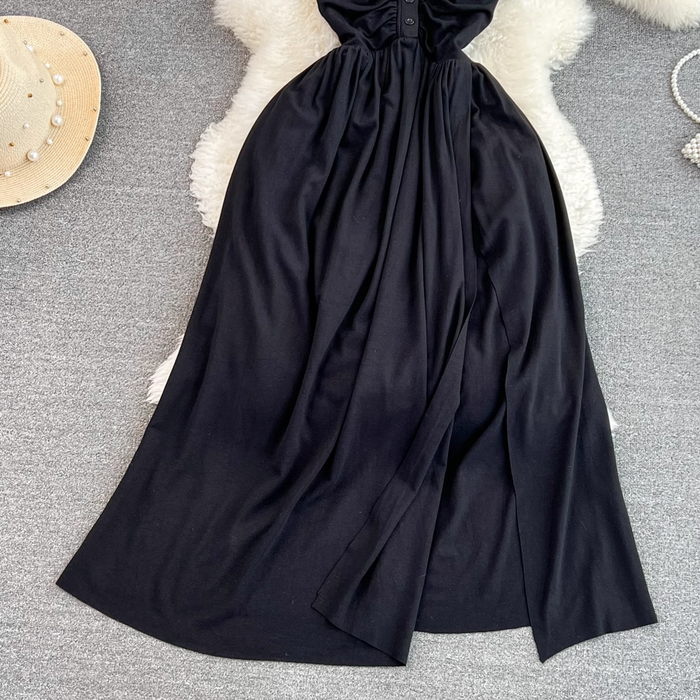 Summer Retro Short-sleeved V Neck Slit A Line Elegant Dress 1675