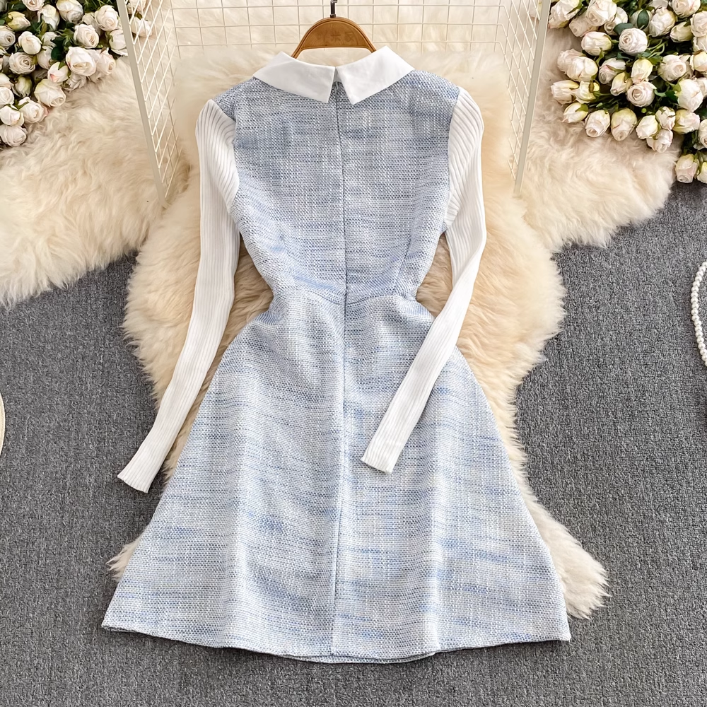 Autumn and Winter Long Sleeves Knitted A Line Dress 1354