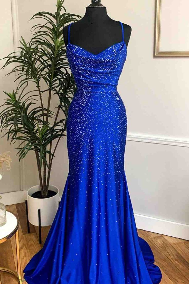 Spaghetti Straps Mermaid Royal Blue Prom Dress Formal Evening Dresses 2110