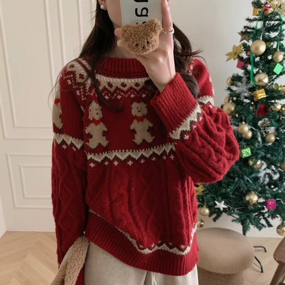 Autumn and Winter Retro Knitwear Women's Loose Christmas Sweater  1826