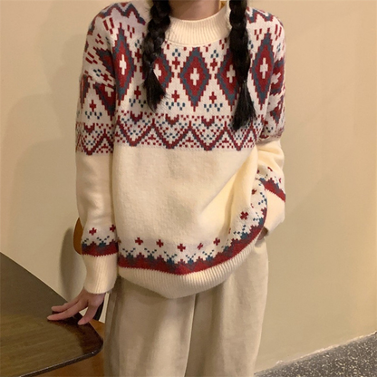 Christmas Sweater Autumn and Winter Loose Retro Lazy Style Pullover Knitted 1827
