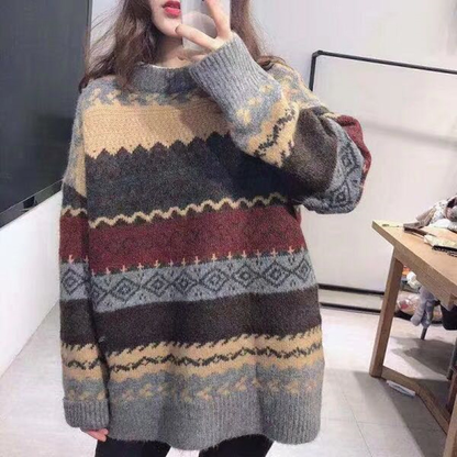 Round Neck Autumn and Winter Loose Retro Long-sleeved Sweater 1829