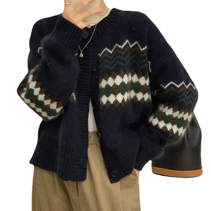 Autumn Knitted Cardigan Short Loose Round Neck Jacket 1832