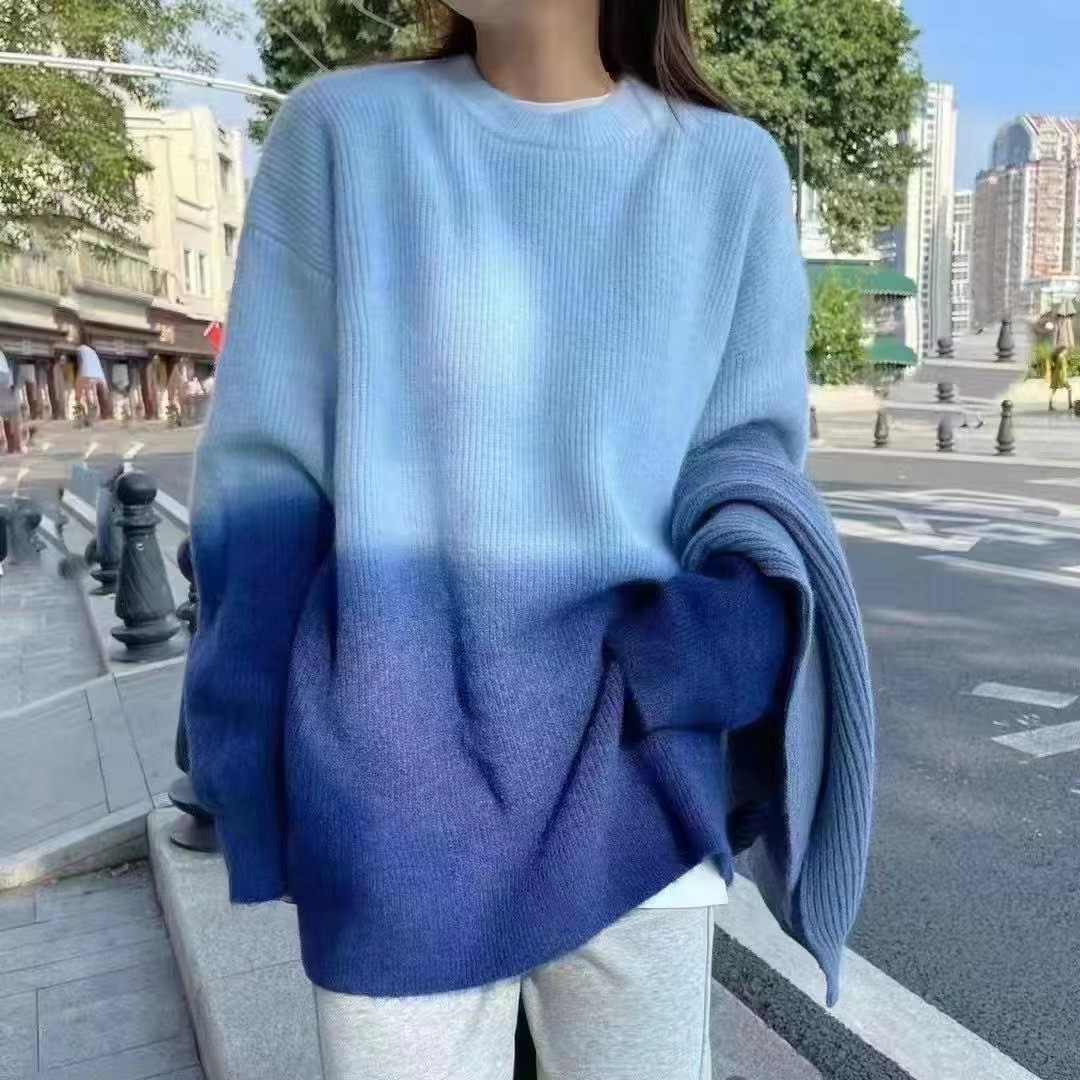 Loose Round Neck Gradient Knitted Sweater Lazy Style Sweater 1833