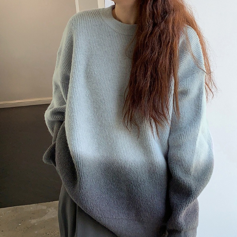 Loose Round Neck Gradient Knitted Sweater Lazy Style Sweater 1833