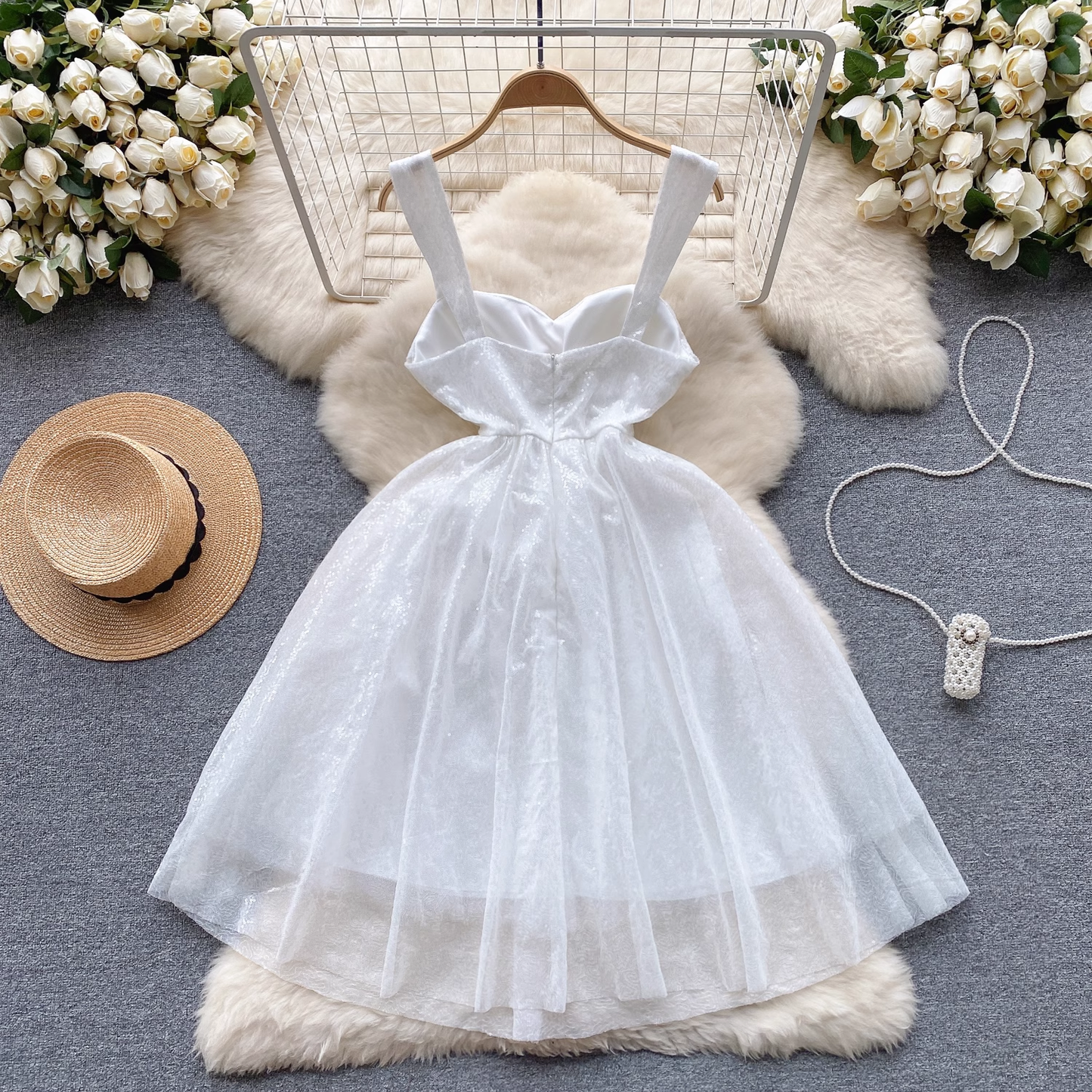 Mesh Fairy White Dress Sparkling Homecoming Dress 1888