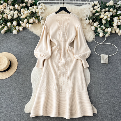 Round Neck Mid-length Autumn and Winter Sweater Knitted Dress 1863