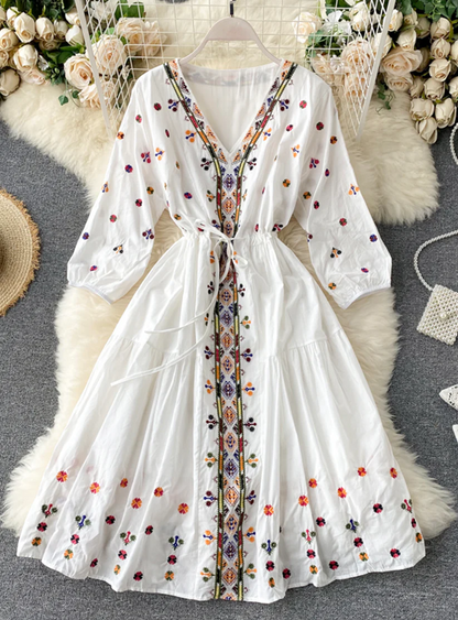 A line v neck embroidery long sleeve dress 3