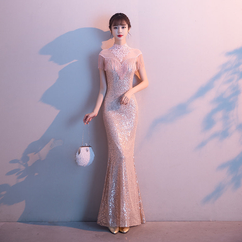 Sparkly Mermaid Long Prom Dress Tassel Evening Dress 54