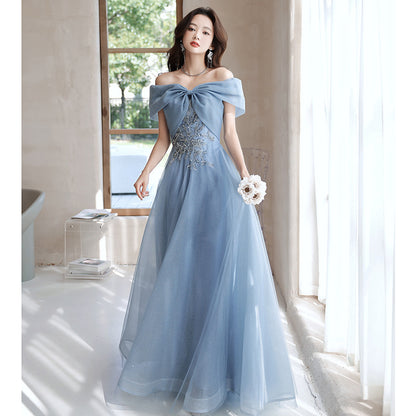 Off  Shoulder Blue Formal Dress Long Prom Dress Evening Gown 72