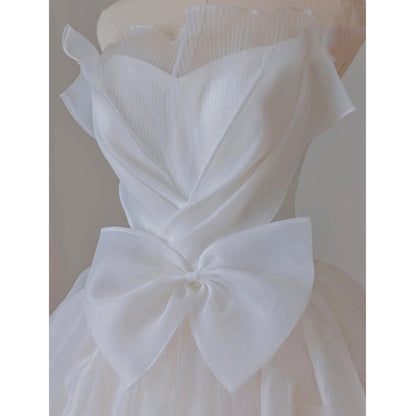 White French Strapless Wedding Gown Bow Tie Long Prom Dress 51