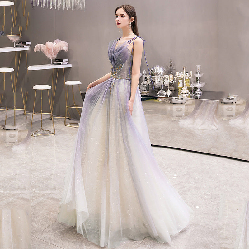 Gradient Purple Tulle Prom Dress A Line Formal Evening Dress 103