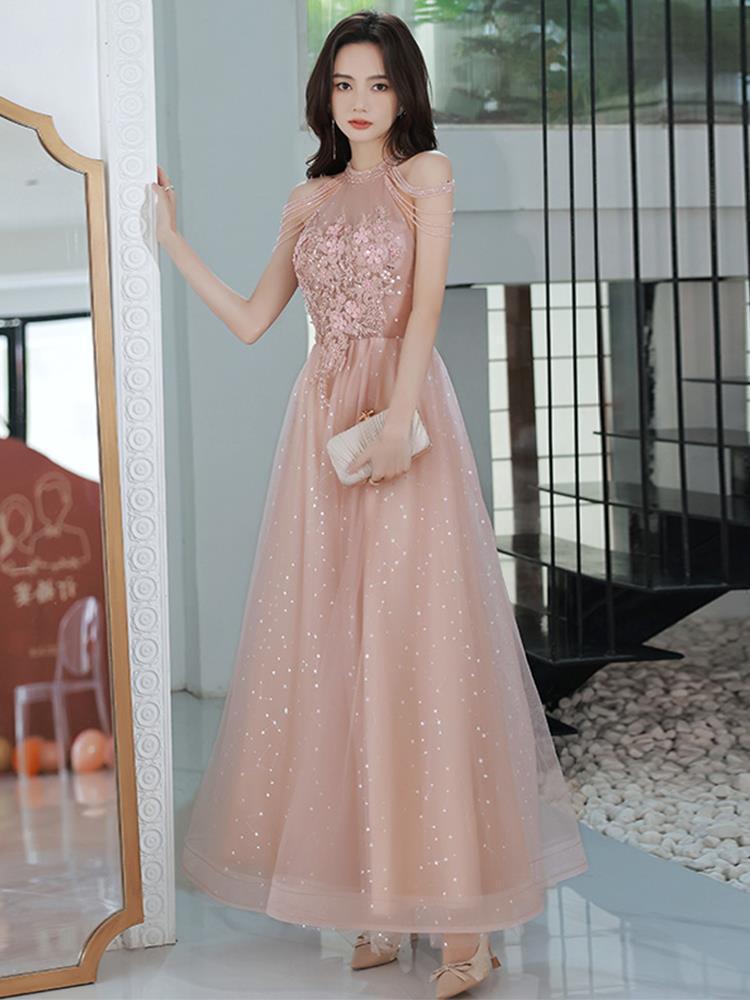 Pink Sweet Long Prom Dress Tulle Evening Dress 59
