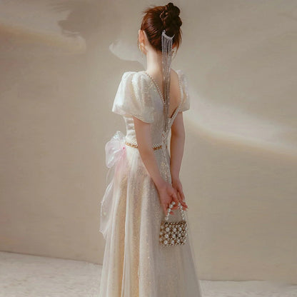 Deep V A Line Long Prom Dress Sparkly Formal Evening Dress 96