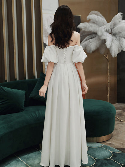 White Off  Shoulder Wedding Dress Long Prom Dress 49