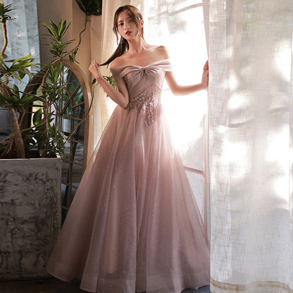 Pink Off  Shoulder Sparkly Long Prom Dress A Line Evening Dress 99