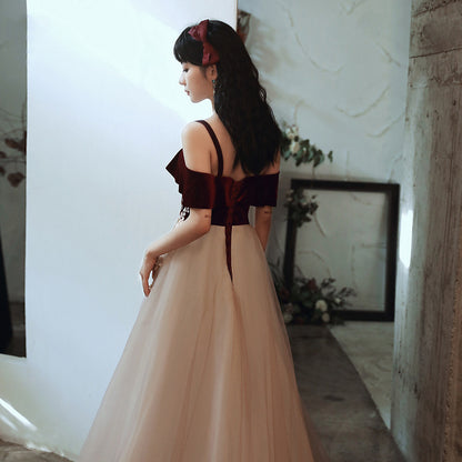 Velvet Tulle Long Prom Dress Lace Up Evening Dress 35