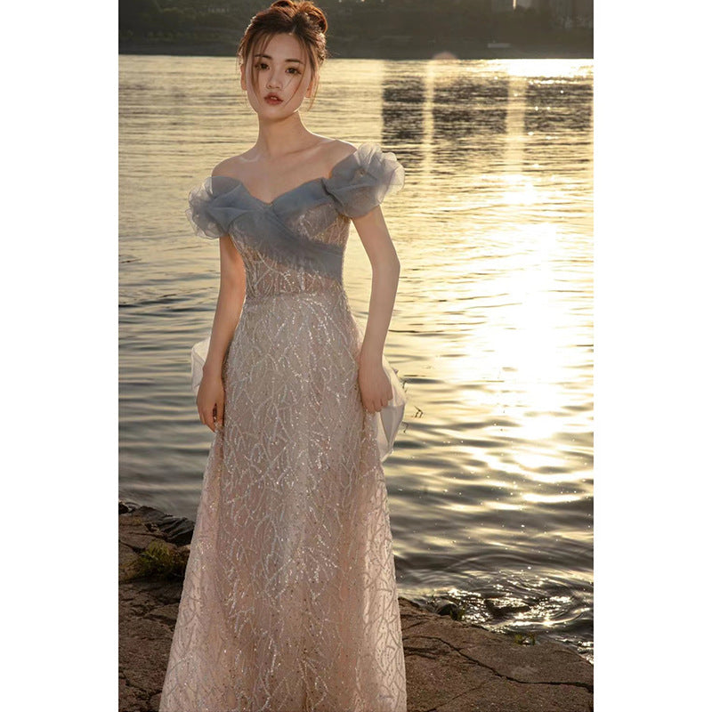 Off  Shoulder French Long Prom Dress  Sparkly Evening Dress 45