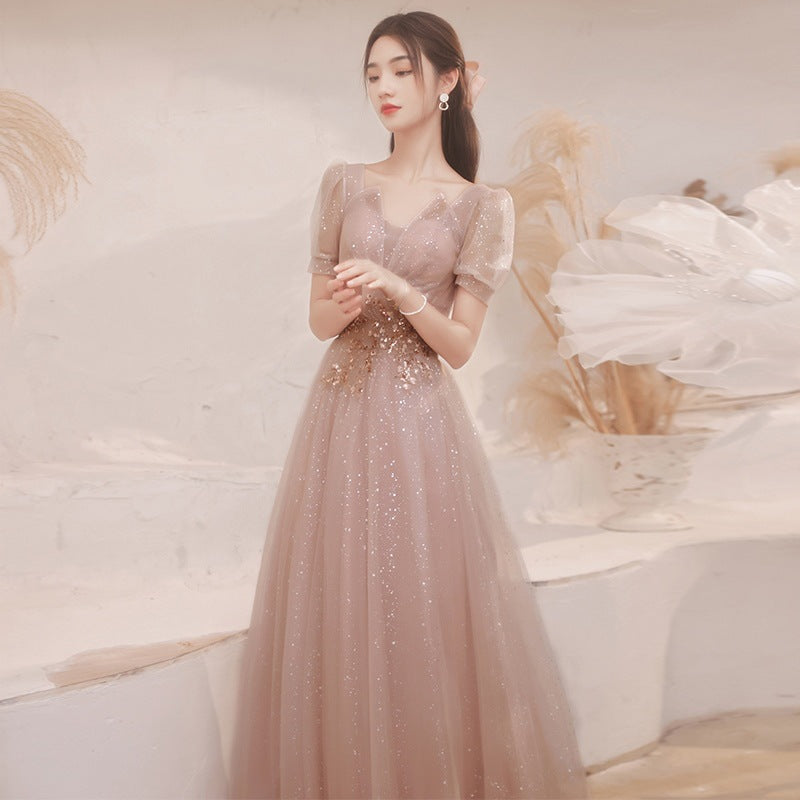 Sequins Formal Dress Short Sleeves Evening Dress Long Prom Dress 74
