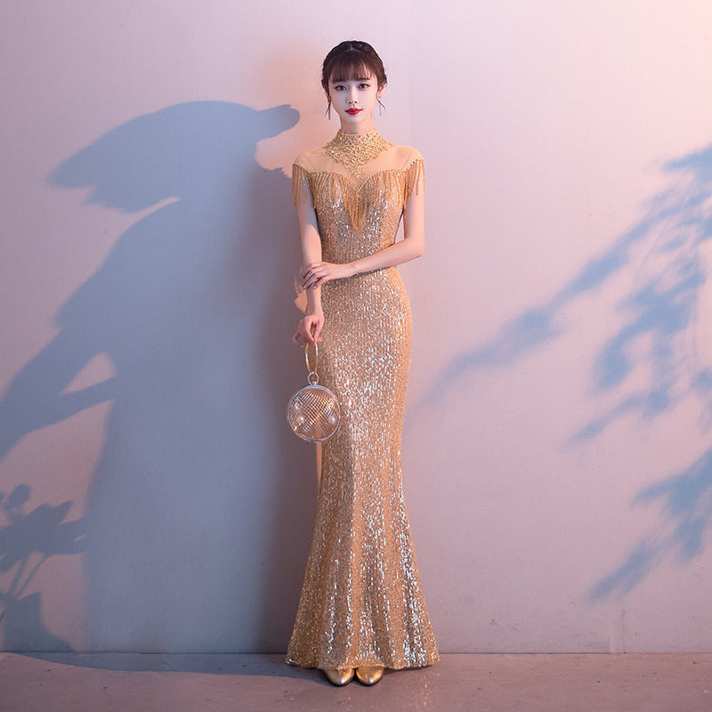Sparkly Mermaid Long Prom Dress Tassel Evening Dress 54