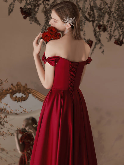 Off Shoulder Burgundy Long Prom Dress Lace Up Evening Dress  20